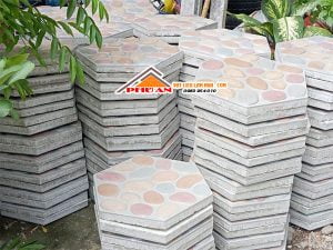 gạch bê tông lục giác giả sỏi cuội màu hình 3