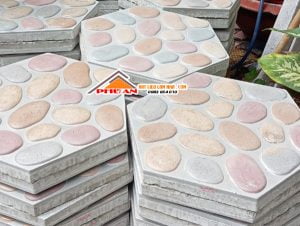 gạch bê tông lục giác giả sỏi cuội màu hình 2
